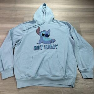 Disney Stitch Hoodie Mens XL Blue Fleece Pullover Sweatshirt Not Today